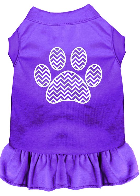 Chevron Paw Screen Print Dress Purple XS